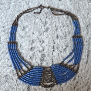 Urban Outfitters Blue and Bronze Beaded Necklace